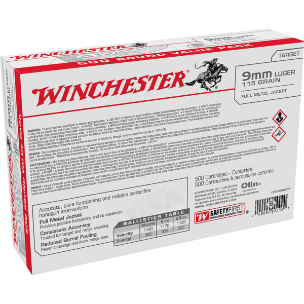 Winchester 9mm Luger 115-Grain Handgun Ammunition - Image 2